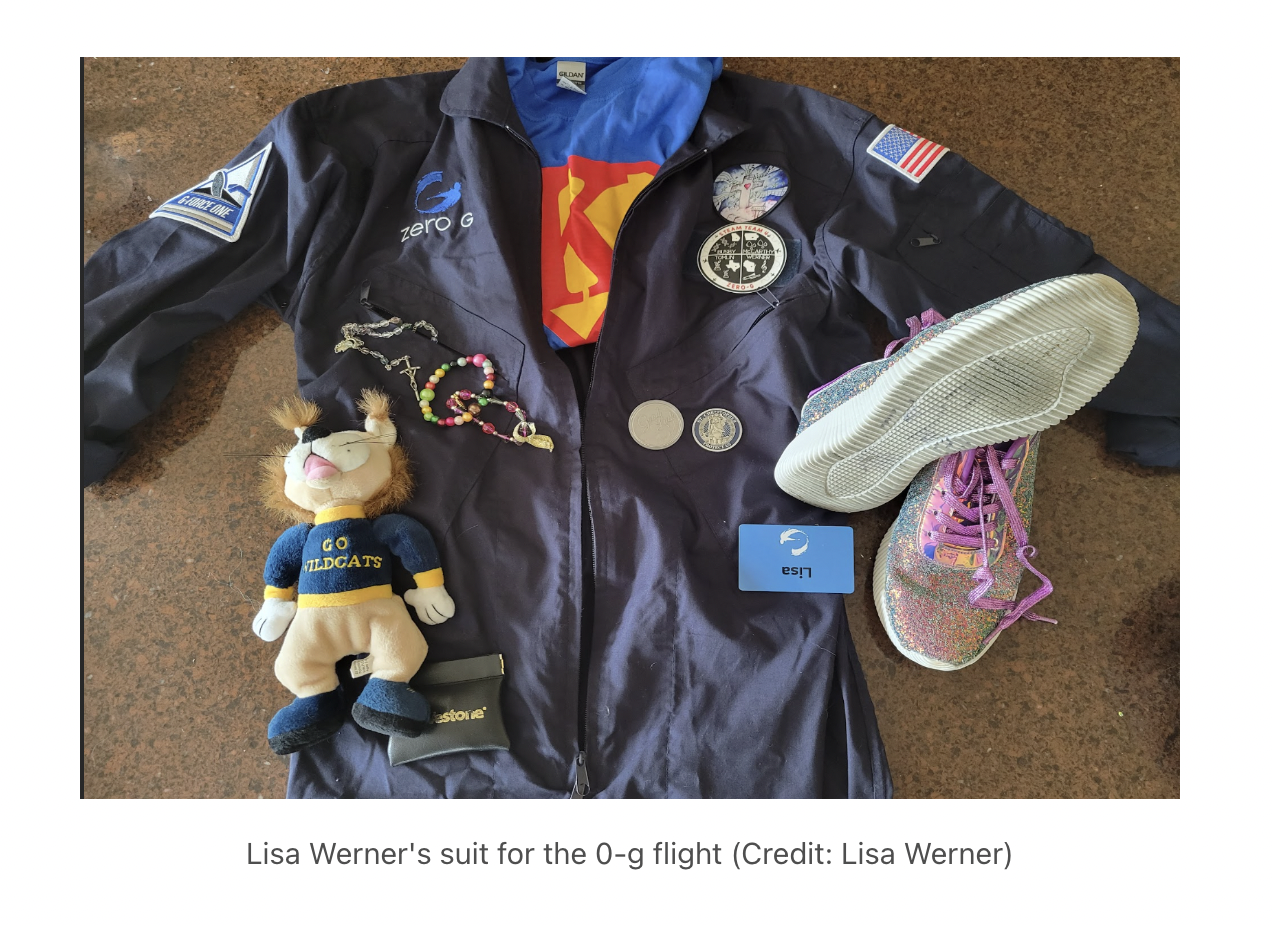 Image of Lisa Werner's suit for the 0-g flight