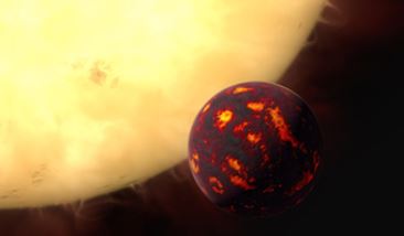 This image is of a very large and bright star and firery star orbitting close by.