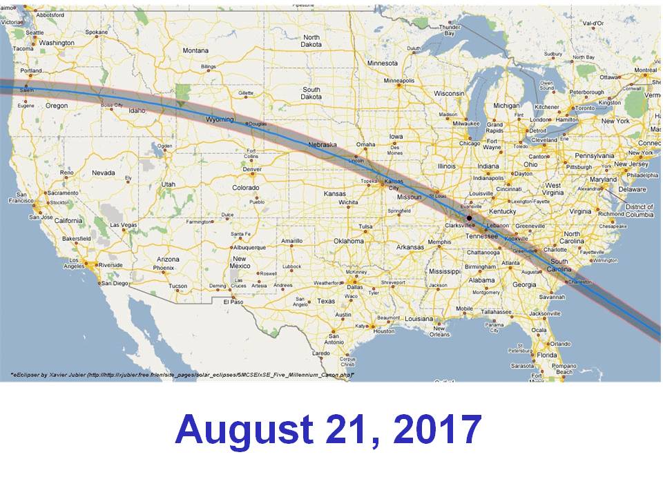 This image shows the path of the 2017 eclipse across the US.
