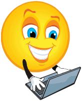 Smiley face typing on a laptop clipart