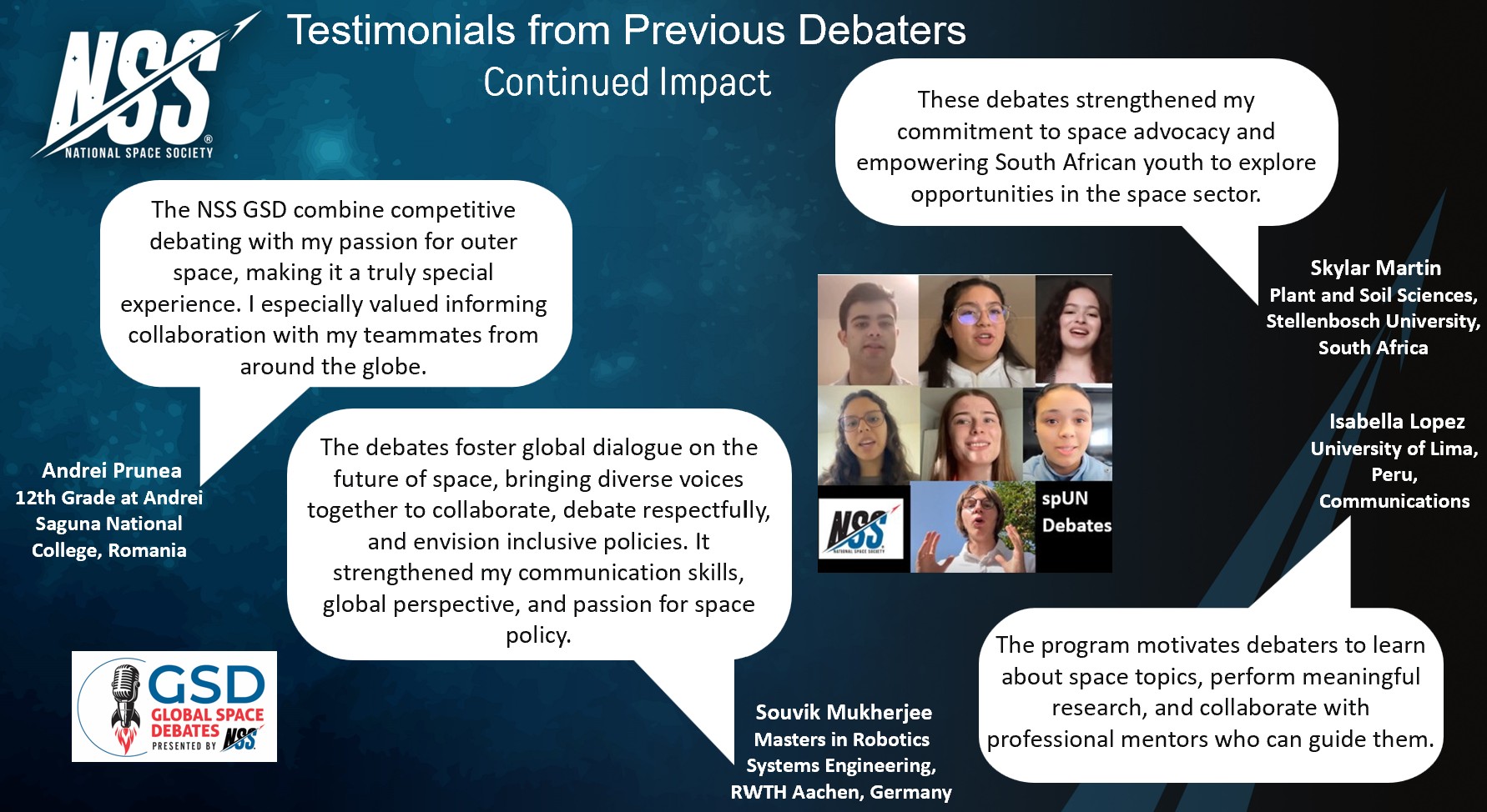 Testimonials from former GSD debaters regardding the debate program.