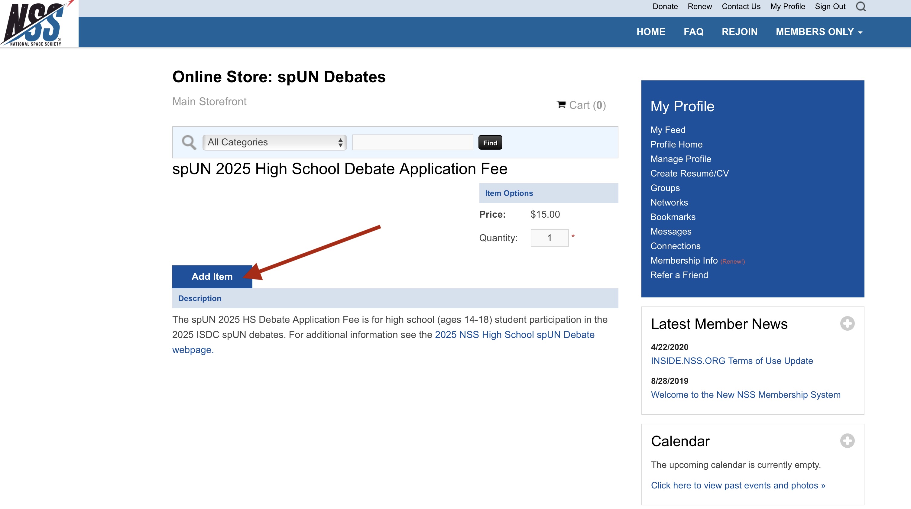 This is an image of the HS Fee page found in the NSS Store.