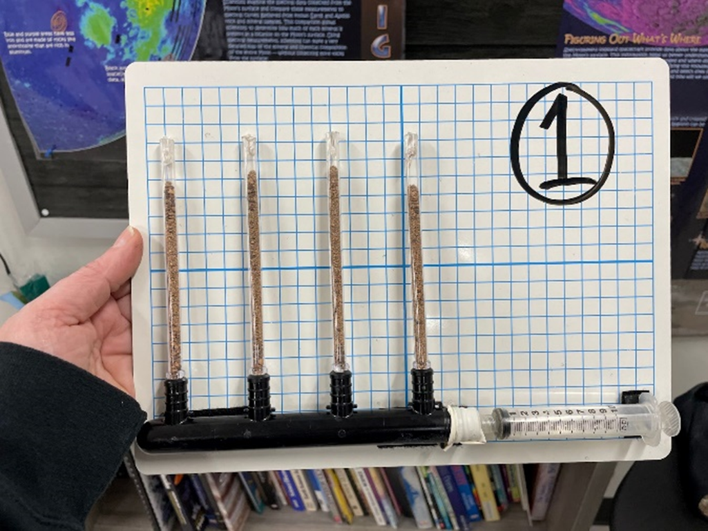 The completed grid shown. Made with the materials noted, will show liquid progression up the tubes.