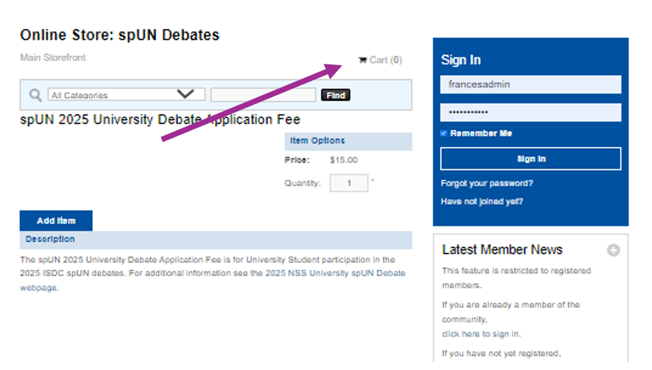 This is an image of the first page of the University Fee on the NSS Store