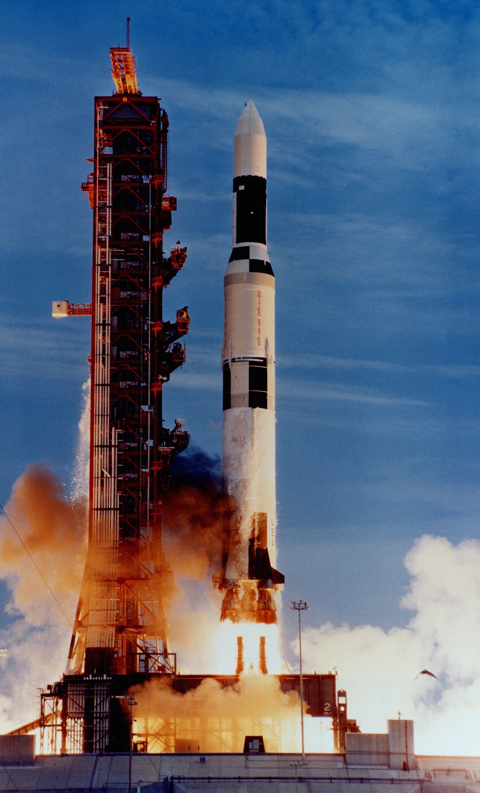 The Skylab space station being launched by the Saturn V rocket, the most powerful, and heaviest payload rocket to successfully reach orbit